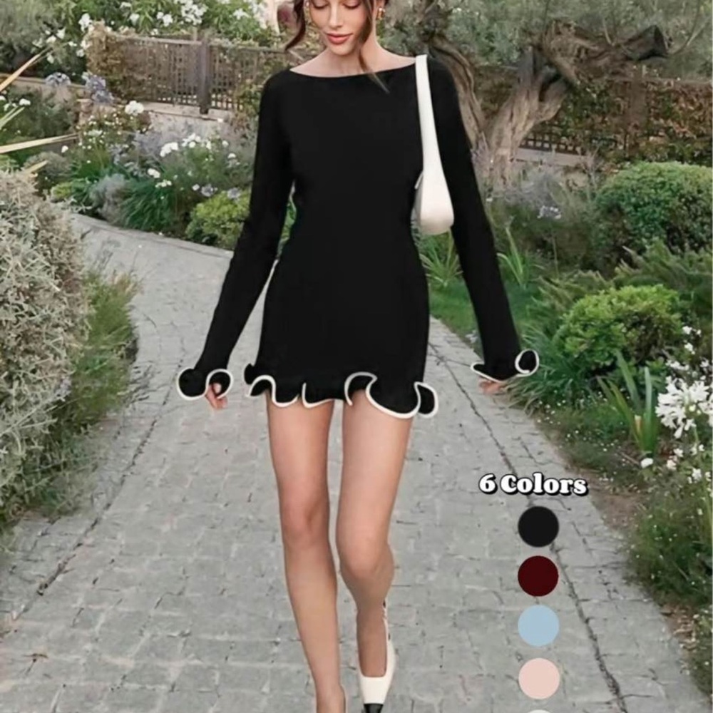 Elegant Black Ruffle Hem Dress